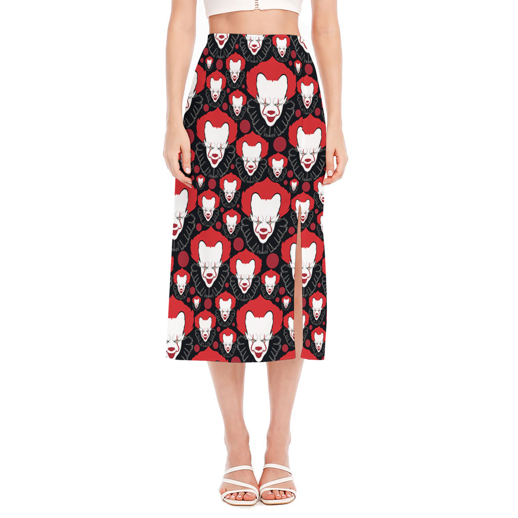 Halloween Scary Clown Pattern Print Side Slit Midi Skirt