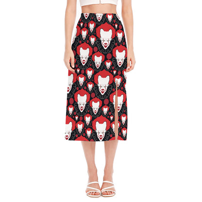 Halloween Scary Clown Pattern Print Side Slit Midi Skirt