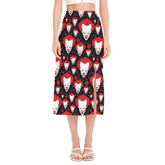 Halloween Scary Clown Pattern Print Side Slit Midi Skirt