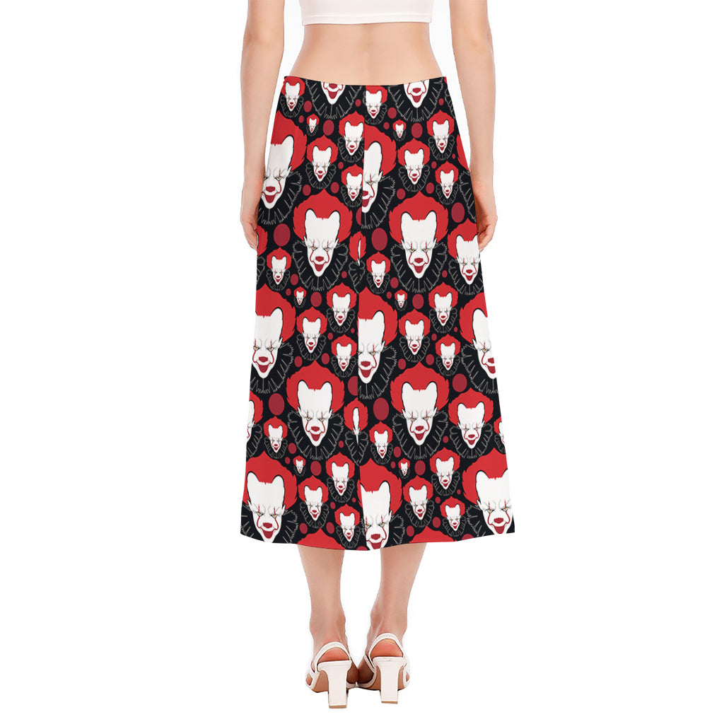 Halloween Scary Clown Pattern Print Side Slit Midi Skirt