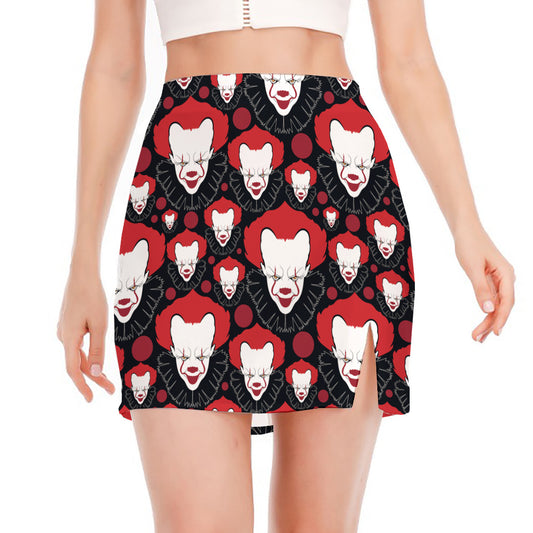 Halloween Scary Clown Pattern Print Side Slit Mini Skirt