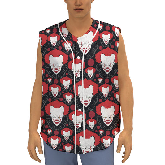Halloween Scary Clown Pattern Print Sleeveless Baseball Jersey