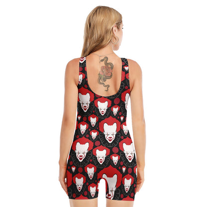 Halloween Scary Clown Pattern Print Sleeveless One Piece Swimsuit