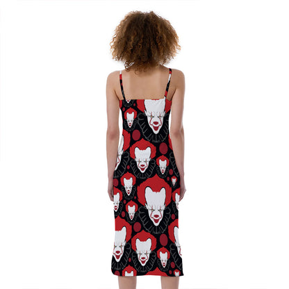 Halloween Scary Clown Pattern Print Slim Fit Midi Cami Dress