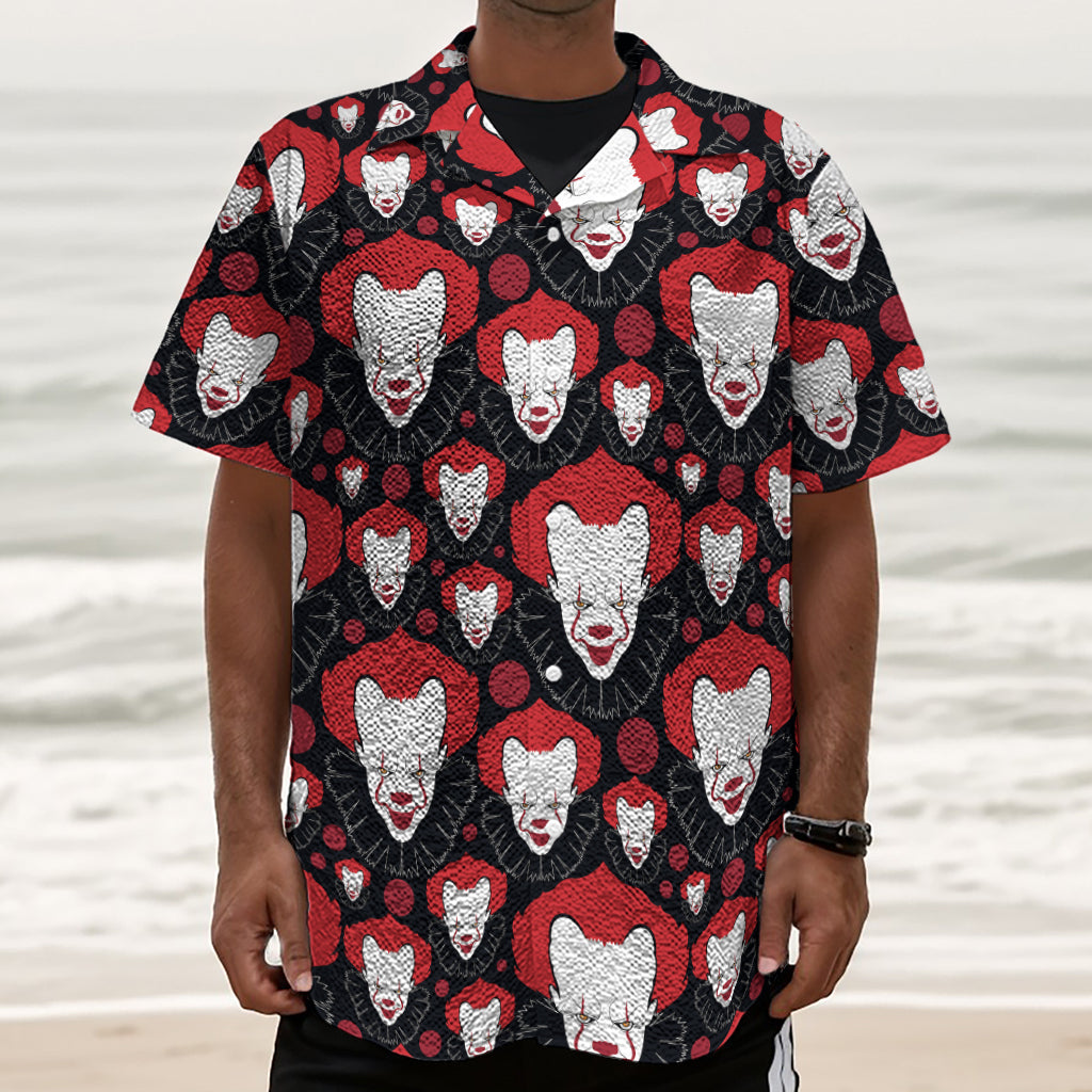 Halloween Scary Clown Pattern Print Textured Short Sleeve Shirt