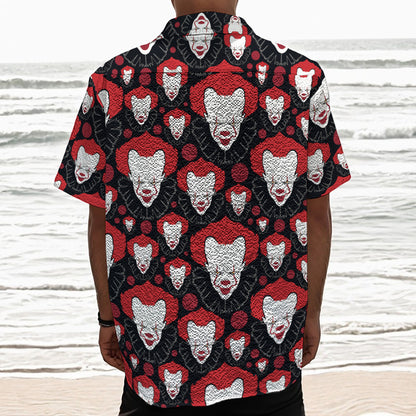 Halloween Scary Clown Pattern Print Textured Short Sleeve Shirt