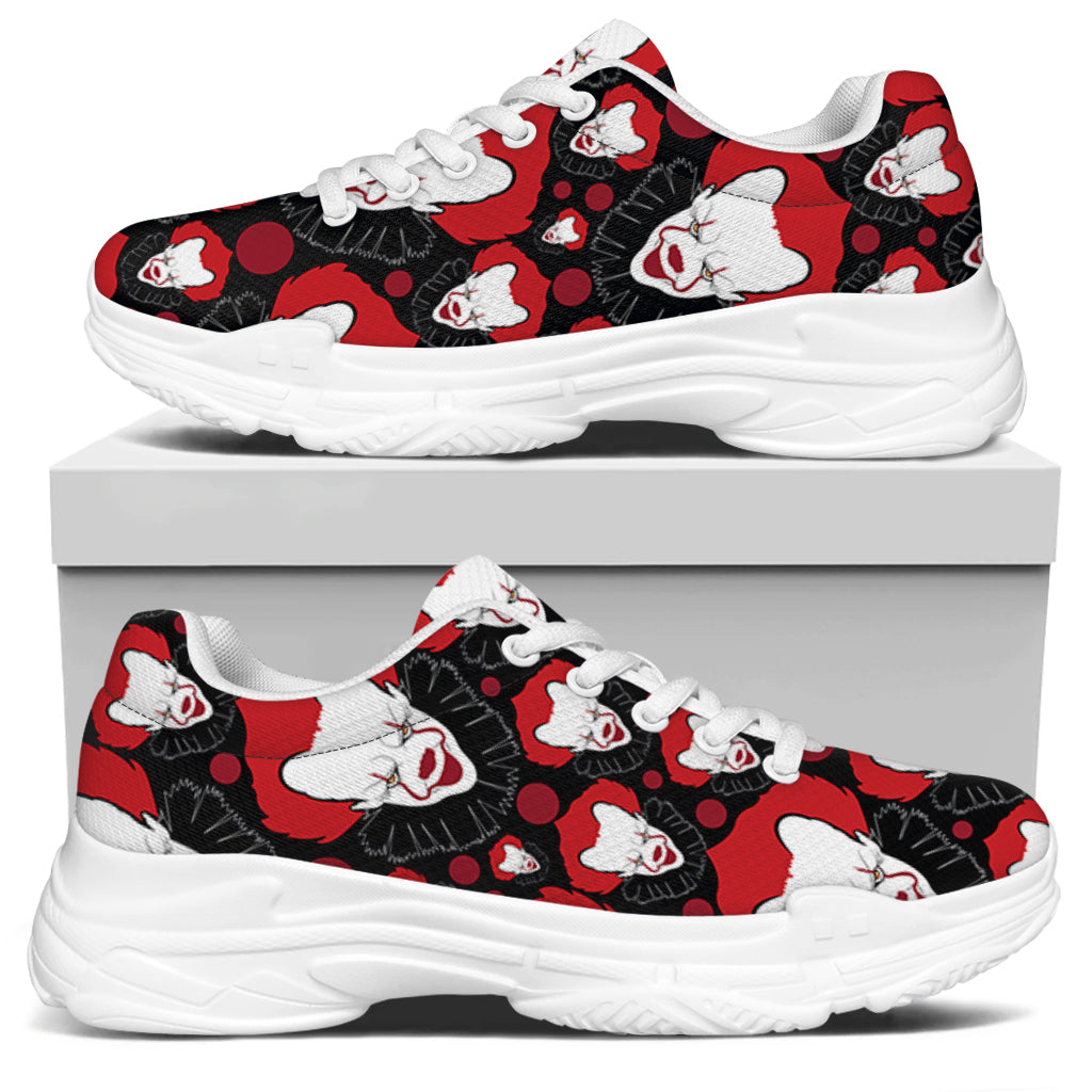 Halloween Scary Clown Pattern Print White Chunky Shoes
