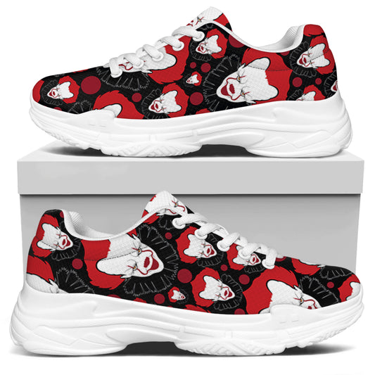 Halloween Scary Clown Pattern Print White Chunky Shoes