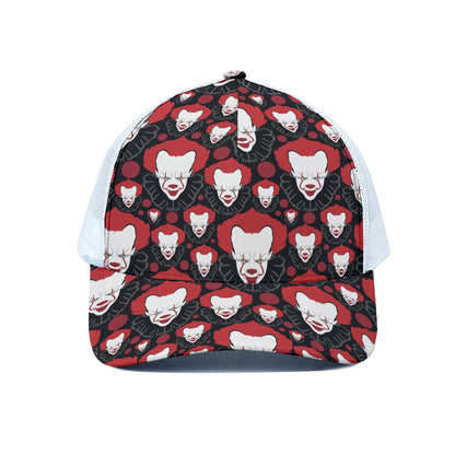 Halloween Scary Clown Pattern Print White Mesh Trucker Cap