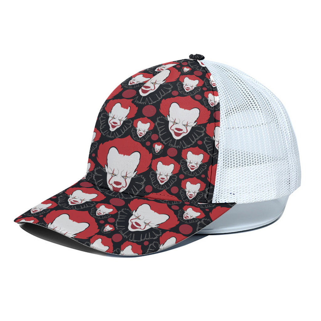 Halloween Scary Clown Pattern Print White Mesh Trucker Cap