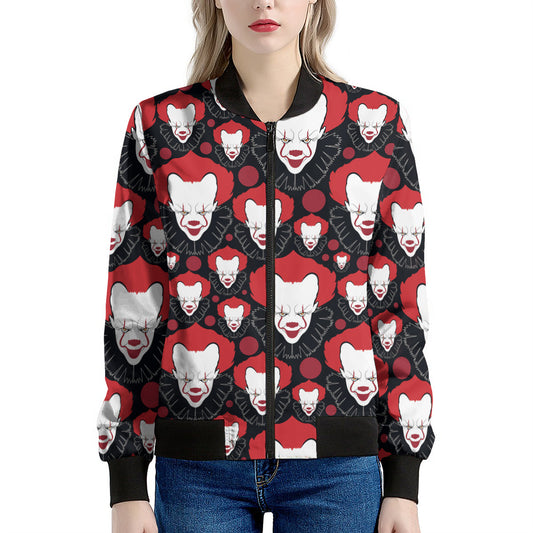 Halloween Scary Clown Pattern Print Women's Bomber Jacket