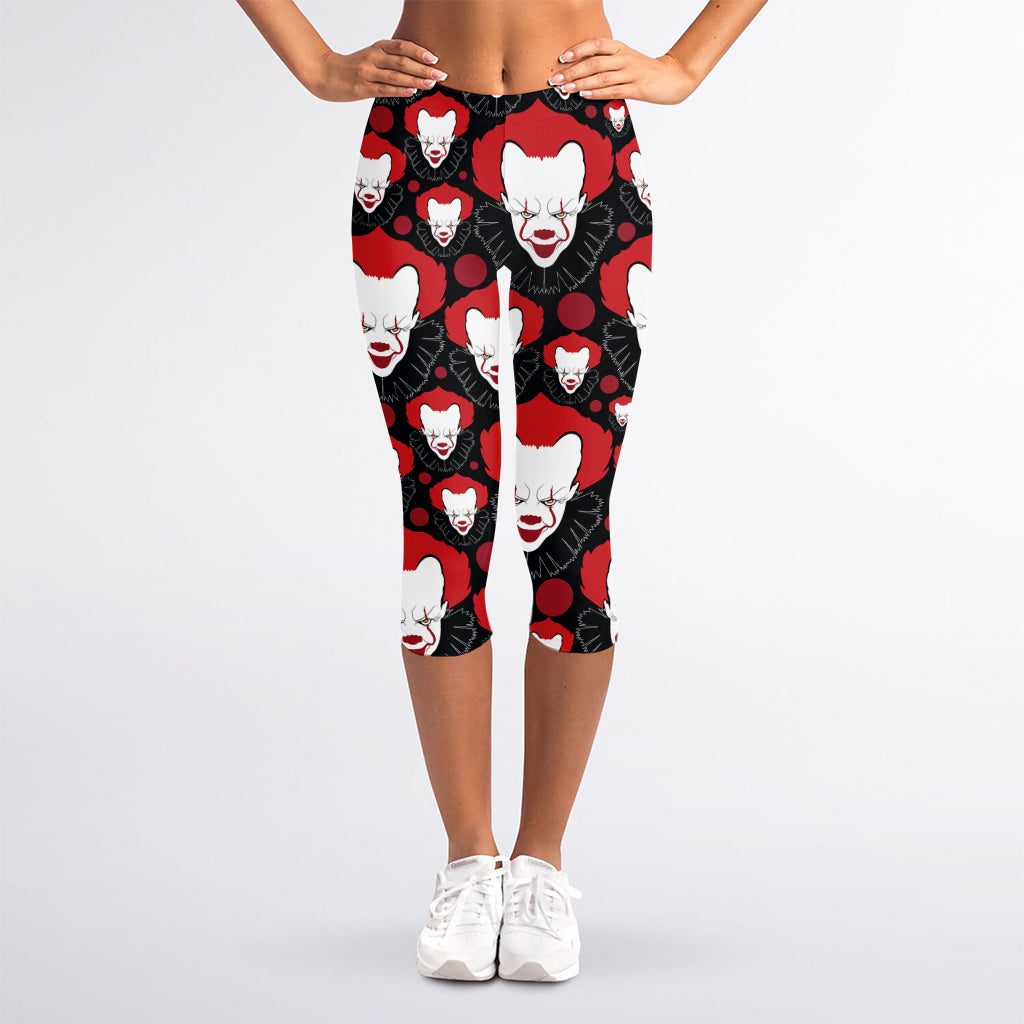 Halloween Scary Clown Pattern Print Women's Capri Leggings
