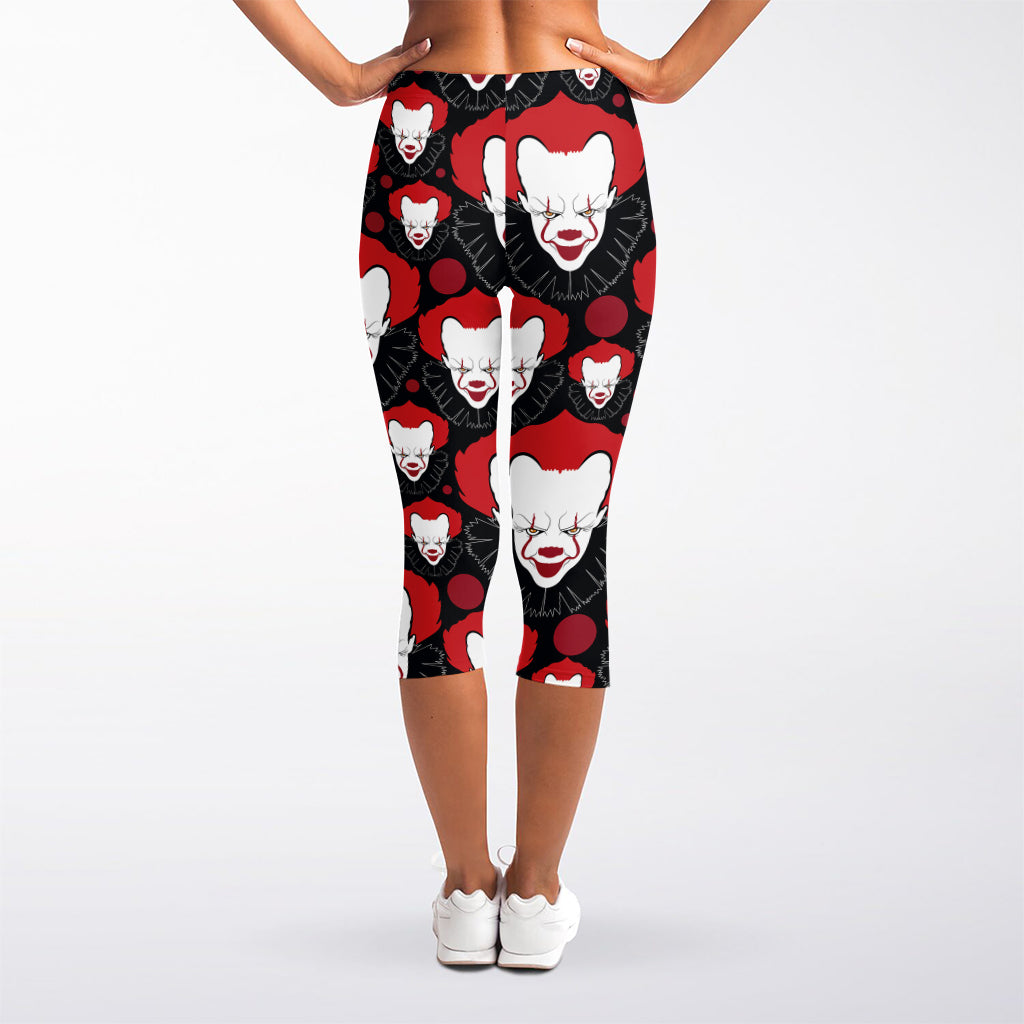 Halloween Scary Clown Pattern Print Women's Capri Leggings