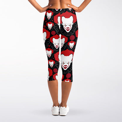 Halloween Scary Clown Pattern Print Women's Capri Leggings