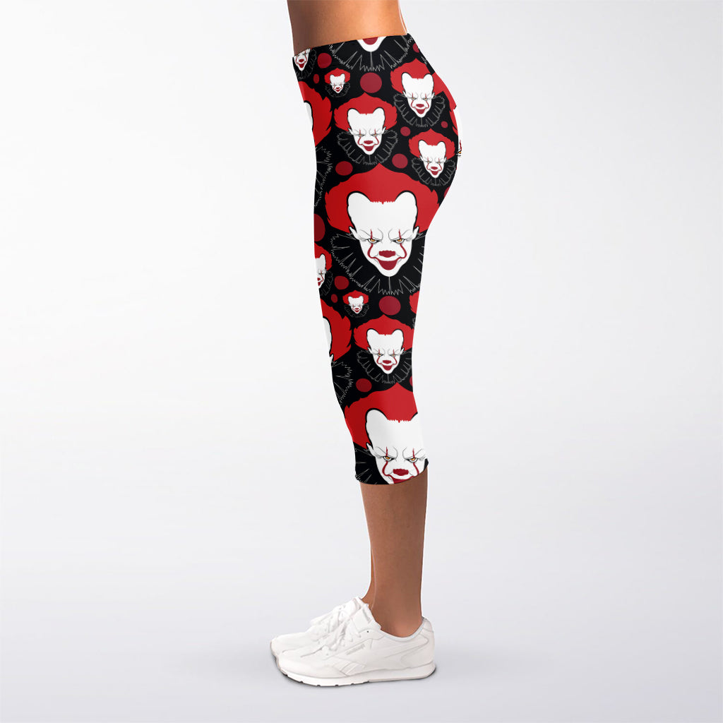 Halloween Scary Clown Pattern Print Women's Capri Leggings