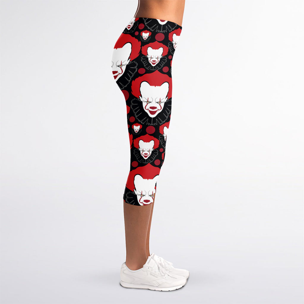 Halloween Scary Clown Pattern Print Women's Capri Leggings