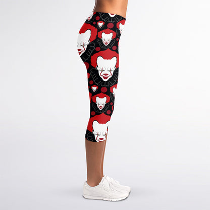 Halloween Scary Clown Pattern Print Women's Capri Leggings