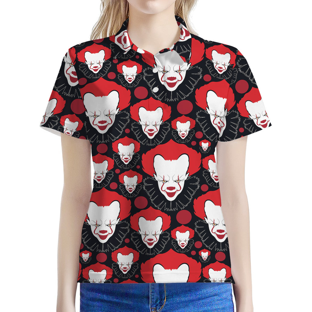 Halloween Scary Clown Pattern Print Women's Polo Shirt