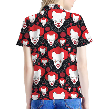 Halloween Scary Clown Pattern Print Women's Polo Shirt