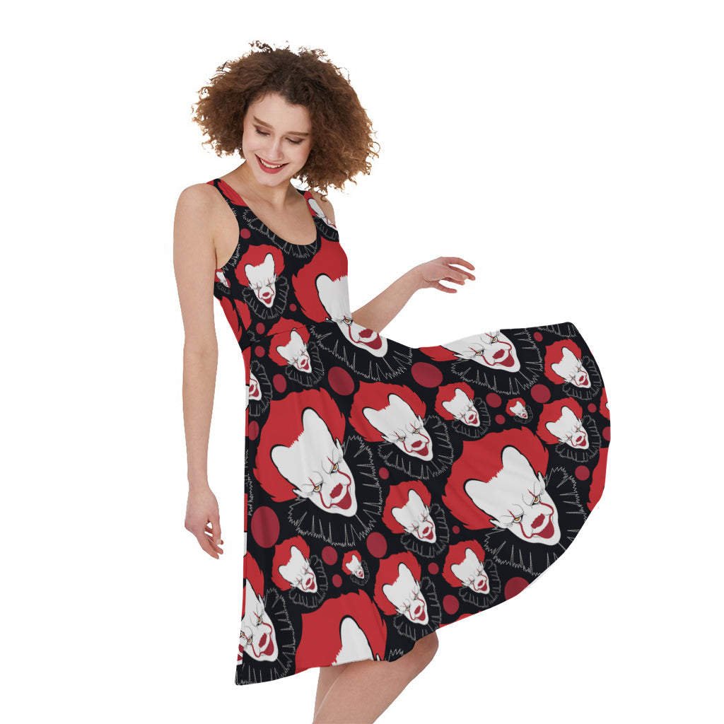 Halloween Scary Clown Pattern Print Women's Sleeveless Dress