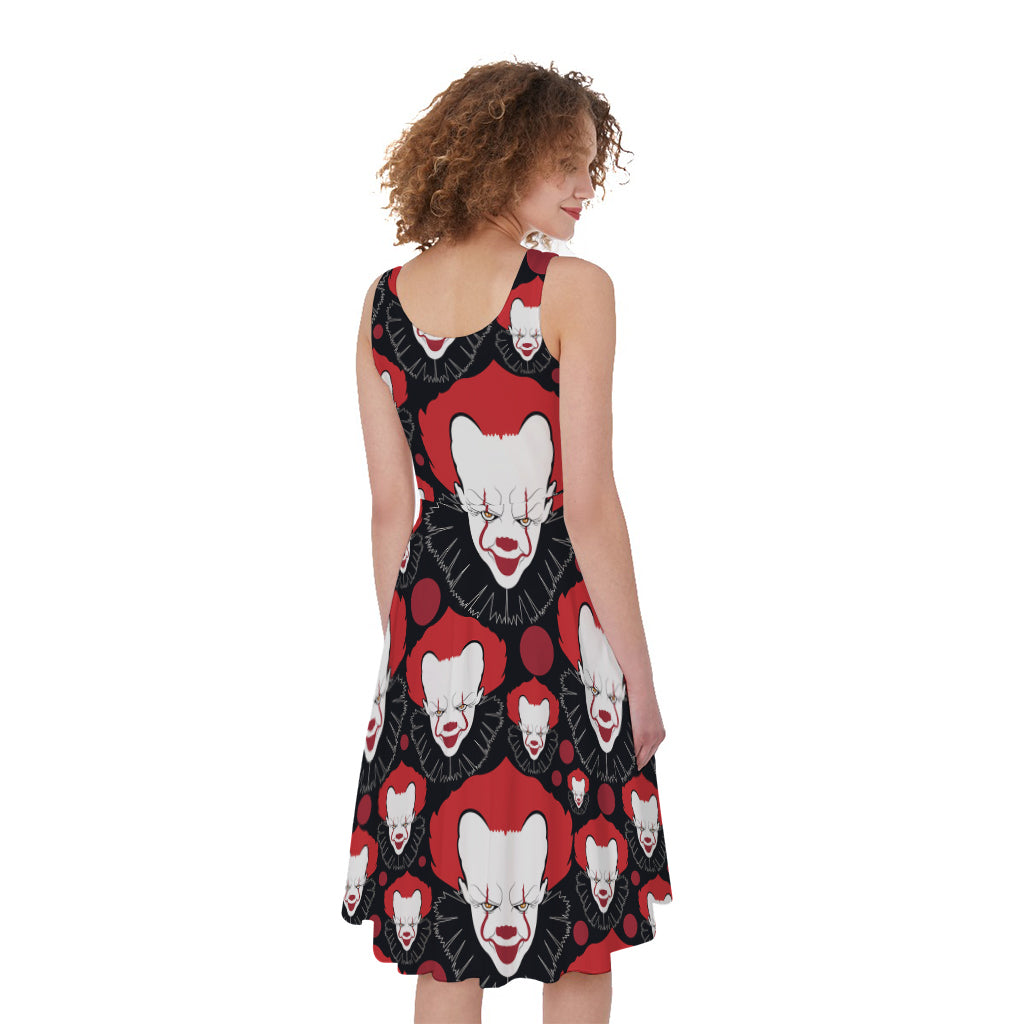Halloween Scary Clown Pattern Print Women's Sleeveless Dress
