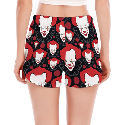 Halloween Scary Clown Pattern Print Women's Split Running Shorts