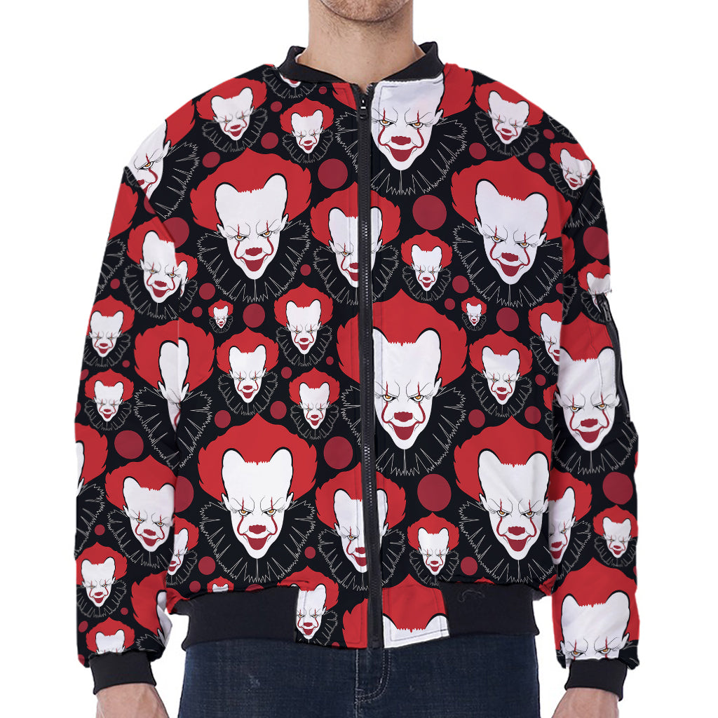 Halloween Scary Clown Pattern Print Zip Sleeve Bomber Jacket