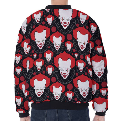 Halloween Scary Clown Pattern Print Zip Sleeve Bomber Jacket