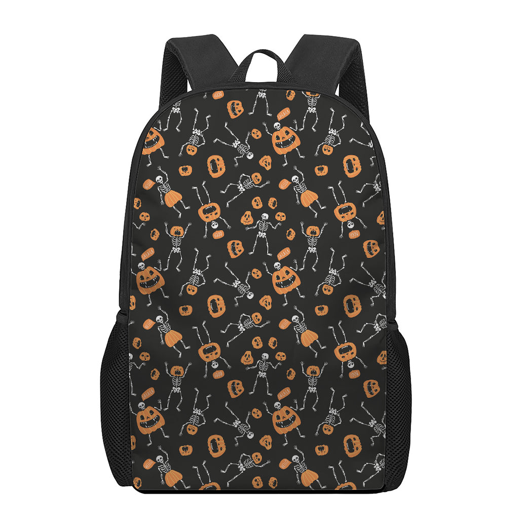 Halloween Skeleton And Pumpkin Print 17 Inch Backpack