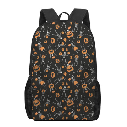 Halloween Skeleton And Pumpkin Print 17 Inch Backpack