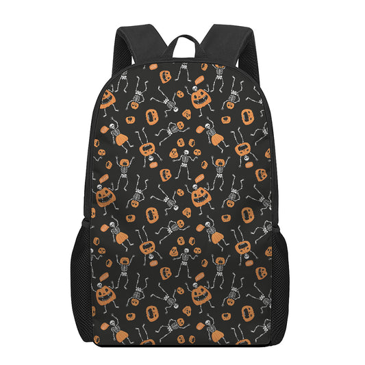 Halloween Skeleton And Pumpkin Print 17 Inch Backpack