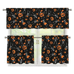 Halloween Skeleton And Pumpkin Print 3 Piece Kitchen Curtains