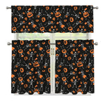 Halloween Skeleton And Pumpkin Print 3 Piece Kitchen Curtains