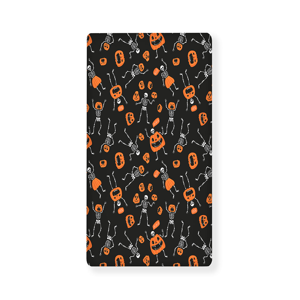 Halloween Skeleton And Pumpkin Print Baby Crib Sheet