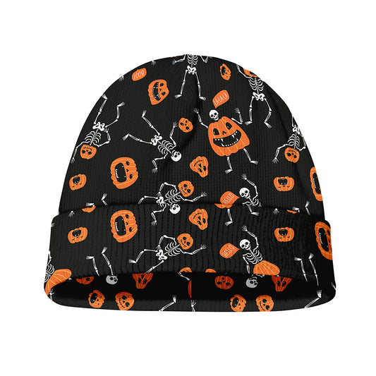 Halloween Skeleton And Pumpkin Print Beanie