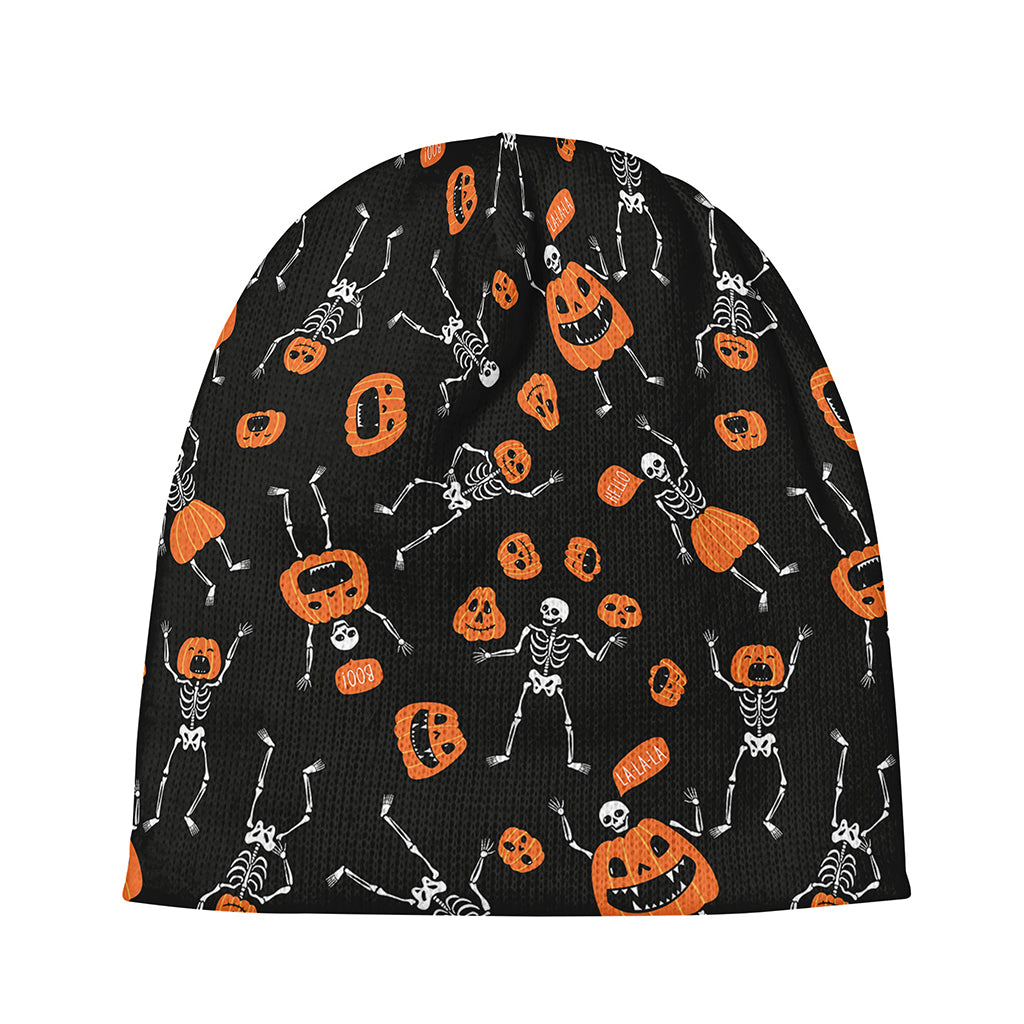 Halloween Skeleton And Pumpkin Print Beanie