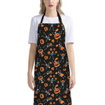Halloween Skeleton And Pumpkin Print Bib Apron With Pocket