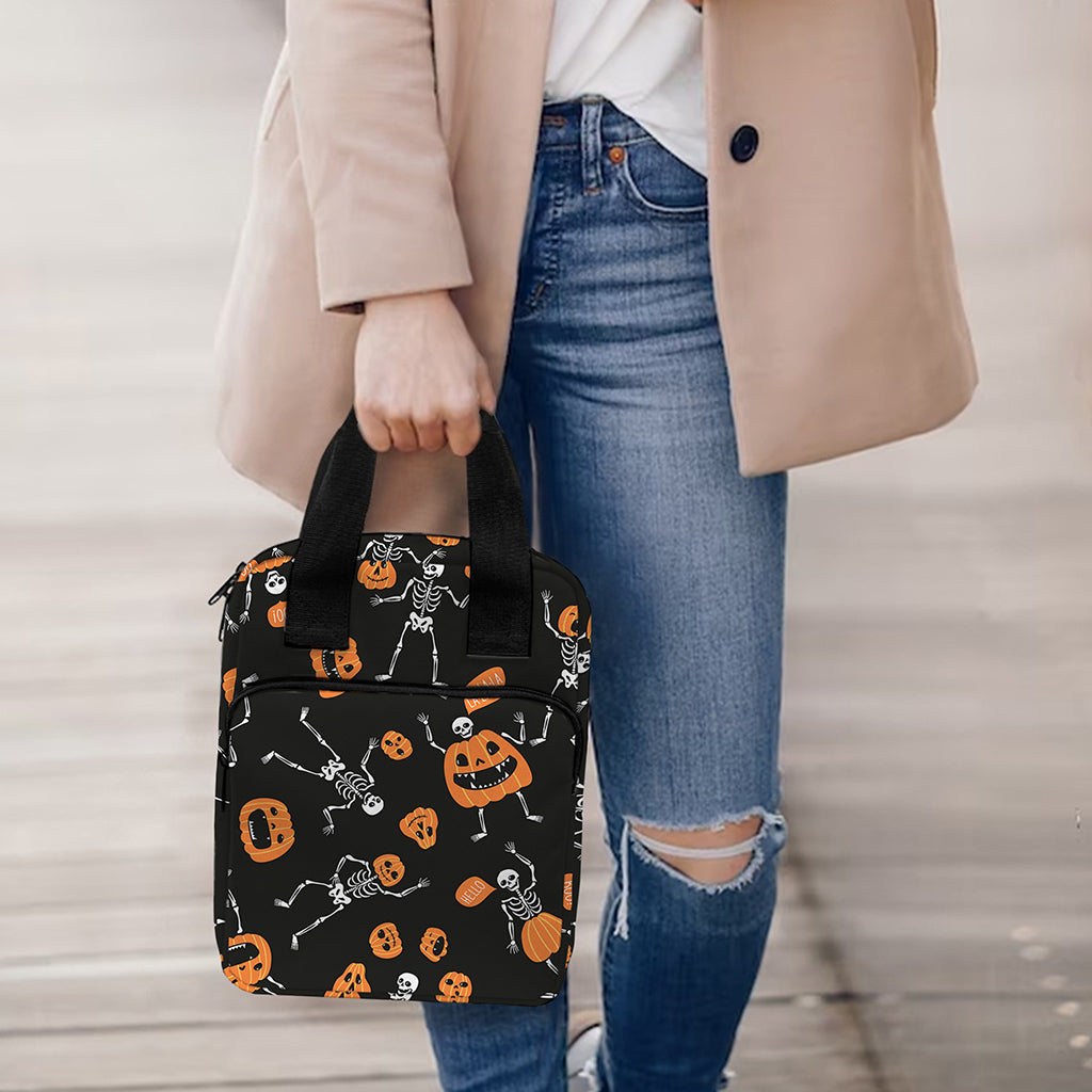 Halloween Skeleton And Pumpkin Print Bible Tote Bag