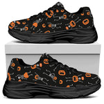 Halloween Skeleton And Pumpkin Print Black Chunky Shoes