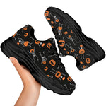 Halloween Skeleton And Pumpkin Print Black Chunky Shoes