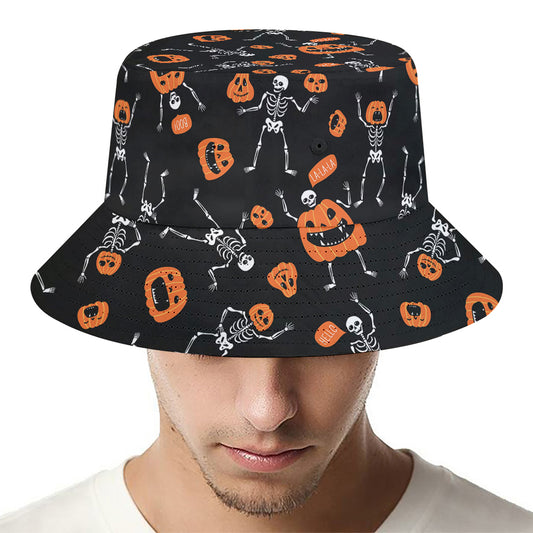 Halloween Skeleton And Pumpkin Print Bucket Hat