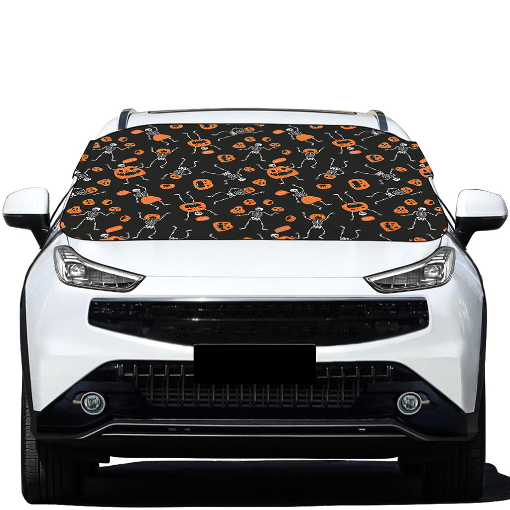 Halloween Skeleton And Pumpkin Print Car Windshield Snow Cover