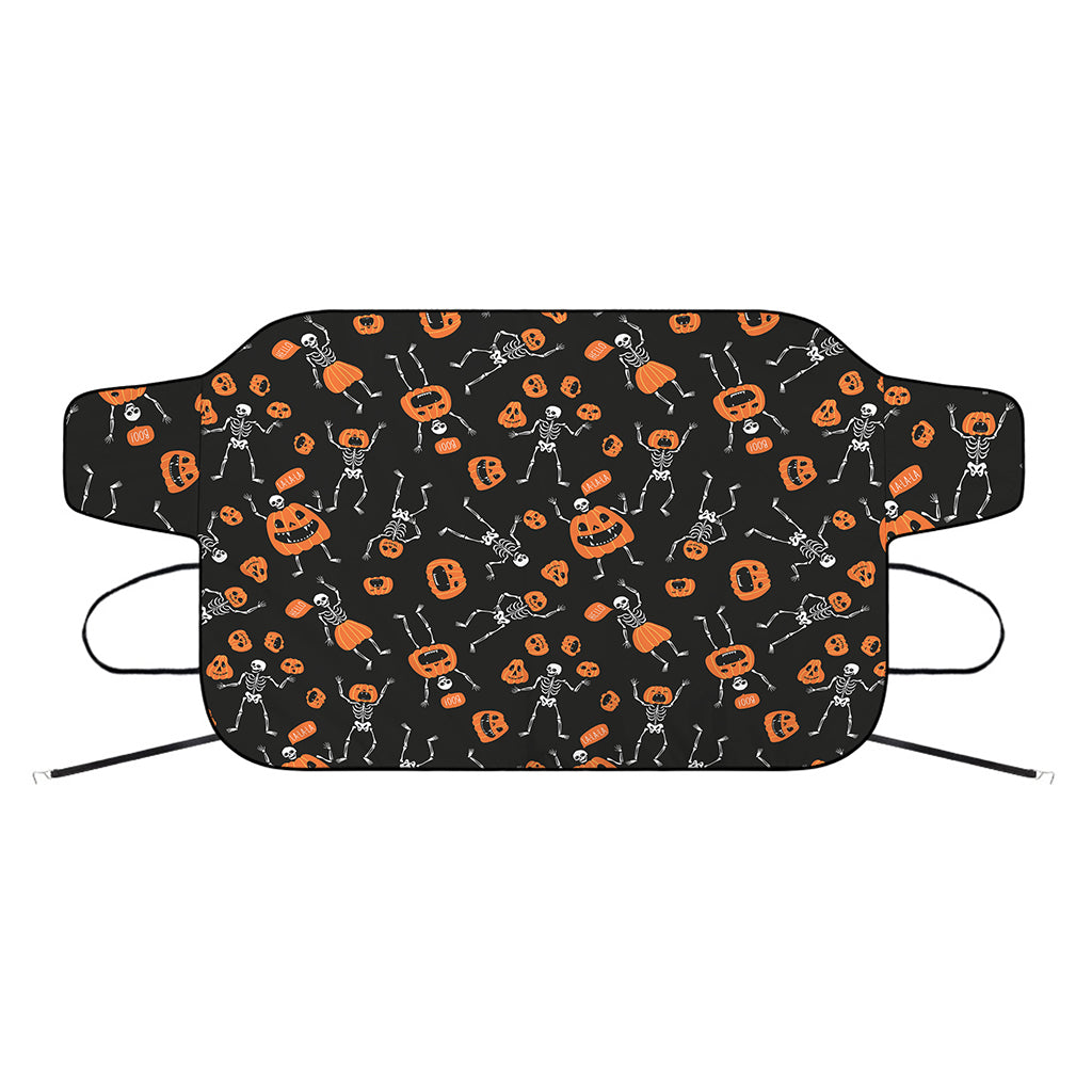 Halloween Skeleton And Pumpkin Print Car Windshield Snow Cover