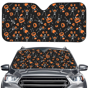 Halloween Skeleton And Pumpkin Print Car Windshield Sun Shade