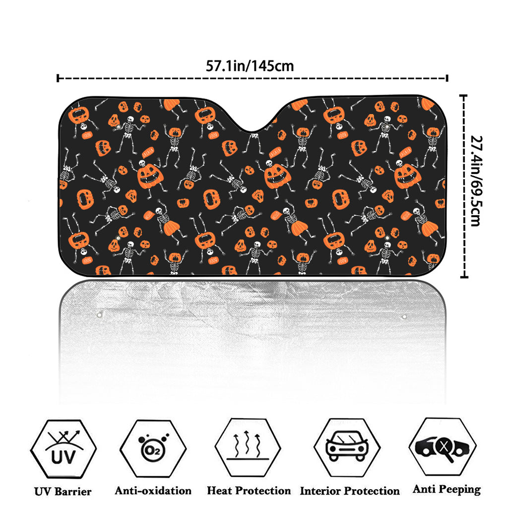 Halloween Skeleton And Pumpkin Print Car Windshield Sun Shade