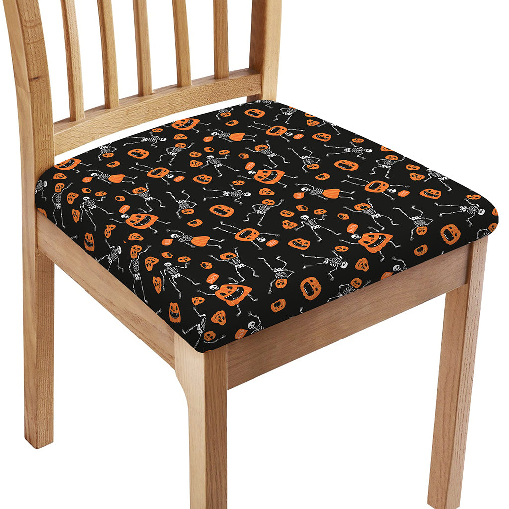Halloween Skeleton And Pumpkin Print Chair Cushion Cover