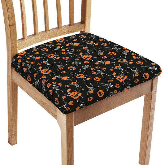 Halloween Skeleton And Pumpkin Print Chair Cushion Cover