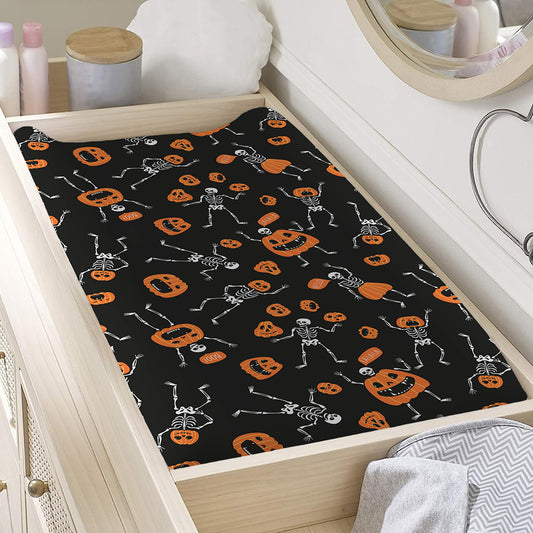 Halloween Skeleton And Pumpkin Print Changing Pad Cover