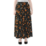 Halloween Skeleton And Pumpkin Print Chiffon Maxi Skirt