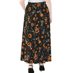 Halloween Skeleton And Pumpkin Print Chiffon Maxi Skirt